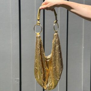 Y2K Shiny Gold O-Ring Slouchy Chainmail Zipper Pull  Handbag Shoulder Purse